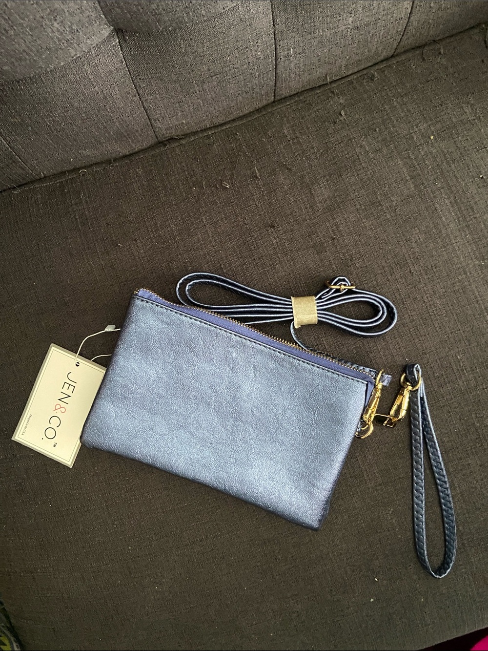 Jen & Co. Metallic powder blue Crossbody Wallet with Wristlet